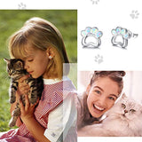 Cute White Opal Paw Animal Colections Stud Earrings for Women Daughter 925 Sterling Silver Hypoallergenic Stud Earrings for Sensitive Ears