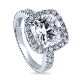 Rhodium Plated Sterling Silver Cushion Cut Cubic Zirconia CZ Statement Halo Engagement Ring