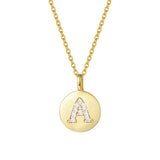 Gold Plated Sterling Silver Initial Pendant Necklace Round Disc CZ Initial Dainty Alphabet Necklace