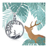 Deer Necklace 925 Sterling Silver Cute Animal with Tree Pendant Necklace Deer Running on the Grass Necklace Jewelry Gifts for Women