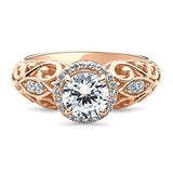 Rose Gold Plated Sterling Silver Round Cubic Zirconia CZ Art Deco Halo Milgrain Engagement Ring