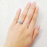 Rhodium Plated Sterling Silver Round Cubic Zirconia CZ Halo Engagement Wedding Insert Ring Set