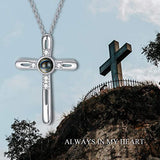 925 Sterling Silver Cross Projection Necklace with 100 Languages I Love You Stone Pendant for Women