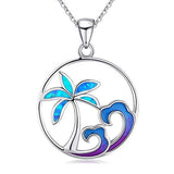 Opal Coconut Tree Necklace Beachy Beach Necklaces with 925 Sterling Silver Necklace for Women