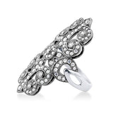 Black Rhodium Plated Sterling Silver Cubic Zirconia CZ Statement Art Deco Filigree Cocktail Fashion Right Hand Ring