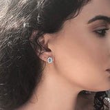 925 Sterling Silver  Blue Opal Stud Earrings Cubic Zirconia Danity Fine Jewelry for Women Girls