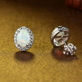 925 Sterling Silver White Opal and CZ Stud Earrings Jewely  For Women Girls