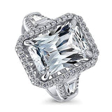 Rhodium Plated Sterling Silver Radiant Cut Cubic Zirconia CZ Statement Halo Engagement Ring