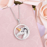 S925 Sterling Silver Roundness Unicorn Pendant Necklace Jewelry for Women Girls