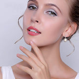925 Sterling Silver CZ 6MM Freshwater Cultured Pearl Luxury Bridal Rhombus Dangle Earrings