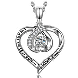 Silver Cubic Zirconia Heart Messages Pendant Necklace 