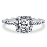 Rhodium Plated Sterling Silver Cushion Cut Cubic Zirconia CZ Halo Promise Engagement Ring