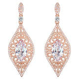 Women's 925 Sterling Silver Marquise Shaped CZ Art Deco Vine Bridal Chandelier Drop Earrings