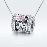 S925 Sterling Silver Oxidized Epoxy Zircon Flower Charms