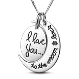 "I Love You To The Moon And Back" Carved Moon And Ellipse Shape Necklace 925 Sterling Silver