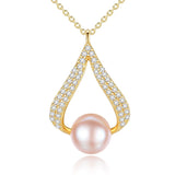 Heart shape  cubic zirconia  freshwater pearl Pendant Necklace  Gold Plated S925 Sterling Silver Necklace Jewelry  for Women