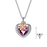 Cremation Jewelry 925 Sterling Silver Heart Flower  Urn Necklace for Ashes, Cremation Keepsake Necklace with Crystal, Women Memorial Jewelry