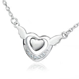 Angel's Wing Heart Shape Necklace 925 Sterling Silver Pendant Necklace