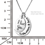 "I Love You To The Moon And Back" Carved Moon And Ellipse Shape Necklace 925 Sterling Silver