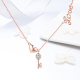 S925 Sterling Silver Heart Key Pendant Necklace Rose Gold Plated Zircon Necklace