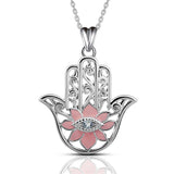 Exquisite Red Pink Crystal Flower Palm 925 Sterling Silver Pendant Necklace Fine Jewelry for Women's Fashion