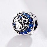 S925 sterling silver Oxidized zirconia Moon cat charms