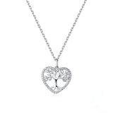 Radiant Clear CZ Tree of Life Heart Pendant Necklace