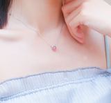 S925 Sterling Silver Strawberry Crystal Demi Pendant Female Crystal Necklace Pink Ball Clavicle Chain