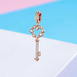 S925 sterling silver rose gold plated zircon brilliant heart key dangle charms