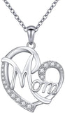 S925 Sterling Silver MOM Heart Pendant Necklace Mom's Birthday Gift