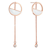 925 Sterling Silver Earrings with White Enamel Half-moon and Round AAA Zircon Pendant