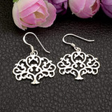 925 Sterling Silver Brilliant Tree Of Life Dangle Hook Earrings