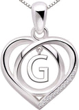 Sterling Silver Initial Letter Alphabet Love Heart Cubic Zirconia Pendant Necklace