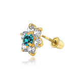 Tiny Cubic Zirconia Flower Shaped Safety Screwback CZ Stud Helix Cartilage Earring Real 14K Solid Gold