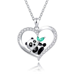 925 Sterling Silver Panda Pendant Necklace with Bamboo 