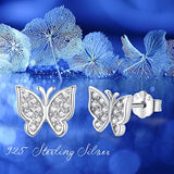 Butterfly  Earrings 925 Sterling Silver Stud Earrings with Zircon,Gift for Women Girls Teens (Butterfly Earrings)