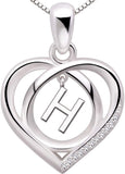 Sterling Silver Initial Letter Alphabet Love Heart Cubic Zirconia Pendant Necklace