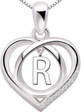 Sterling Silver Initial Letter Alphabet Love Heart Cubic Zirconia Pendant Necklace