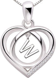 Sterling Silver Initial Letter Alphabet Love Heart Cubic Zirconia Pendant Necklace