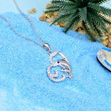 Happy Dolphins Jewelry Sterling Silver Good Luck  Dolphins Pendant Necklace for Christmas Birthday Gift for Women Girl