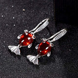 925 Sterling Silver Red Garnet Gemstone Crystal Cute 3D Adorable Goldfish Hook Dangle Earrings