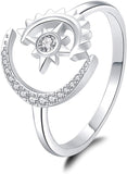 Sterling Silver Moon Sun Ring for Women Girls Crescent Moon&Star Adjustable Wrap Open Ring