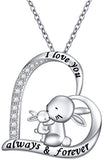 925 Sterling Silver Mother and Child Necklace Rabbit Pendant with Love Message Cute Animal Jewelry