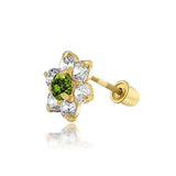 Tiny Cubic Zirconia Flower Shaped Safety Screwback CZ Stud Helix Cartilage Earring Real 14K Solid Gold