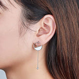 925 Sterling Silver Earrings with White Enamel Half-moon and Round AAA Zircon Pendant