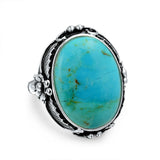 Native American Style Leaf Large Oval Gemstone Boho Stabilized Turquoise Moonstone Statement Ring