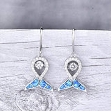 925 Sterling Silver Blue Opal Mermaid Tail Dancing CZ Drop Earrings