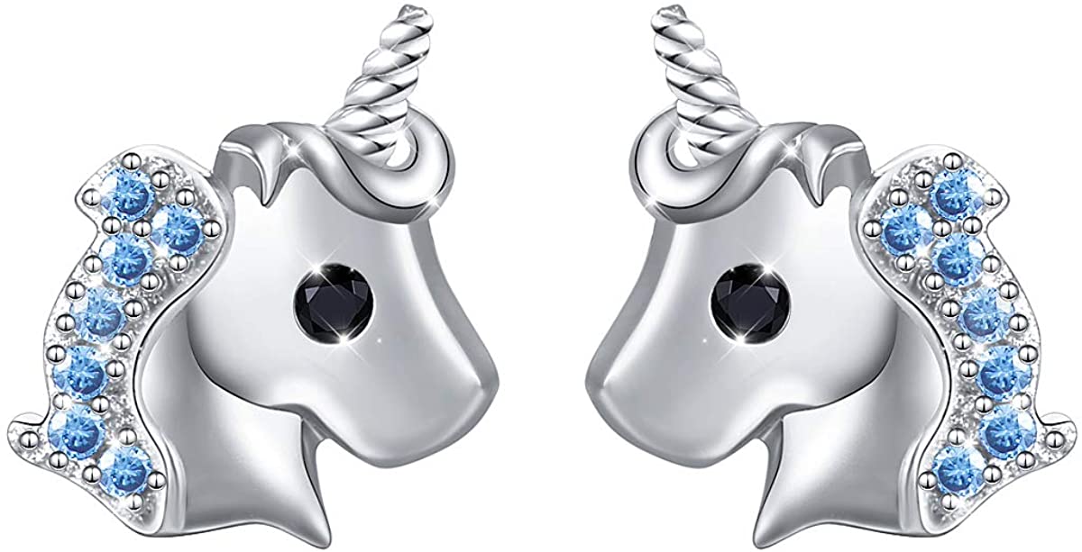 Custom Birthstone Unicorn Stud Earrings, Sterling Silver 925 Unicorn Jewelry,  Birthday/Anniversary/Christmas Gift for Women/Girls/Unicorn Lover -  GetNameNecklace