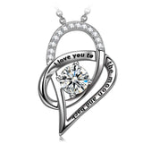 Silver Heart Cubic Zirconia Messages Pendant Necklace