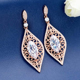 Women's 925 Sterling Silver Marquise Shaped CZ Art Deco Vine Bridal Chandelier Drop Earrings